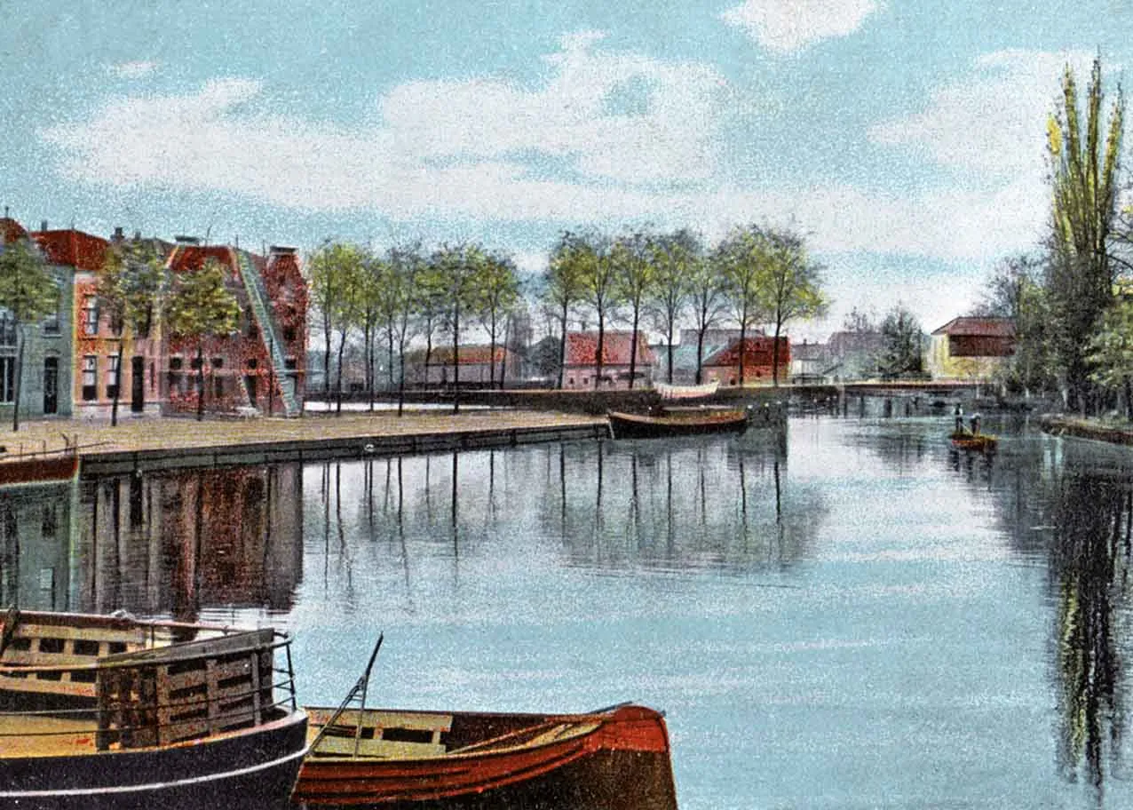 Zijde B voor de kaart van De Haven te Woerden op een prentbriefkaart